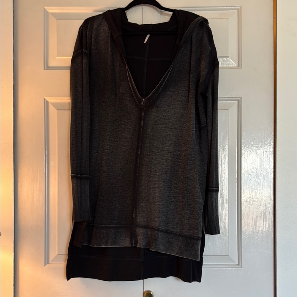 Free People Black Hooded Lightweight Pullover Hoodie